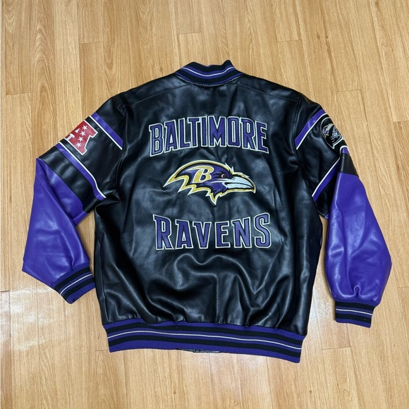 Baltimore Ravens NFL Branded Varsity Faux Leather Jacket Size XX Large - Picture 1 of 3